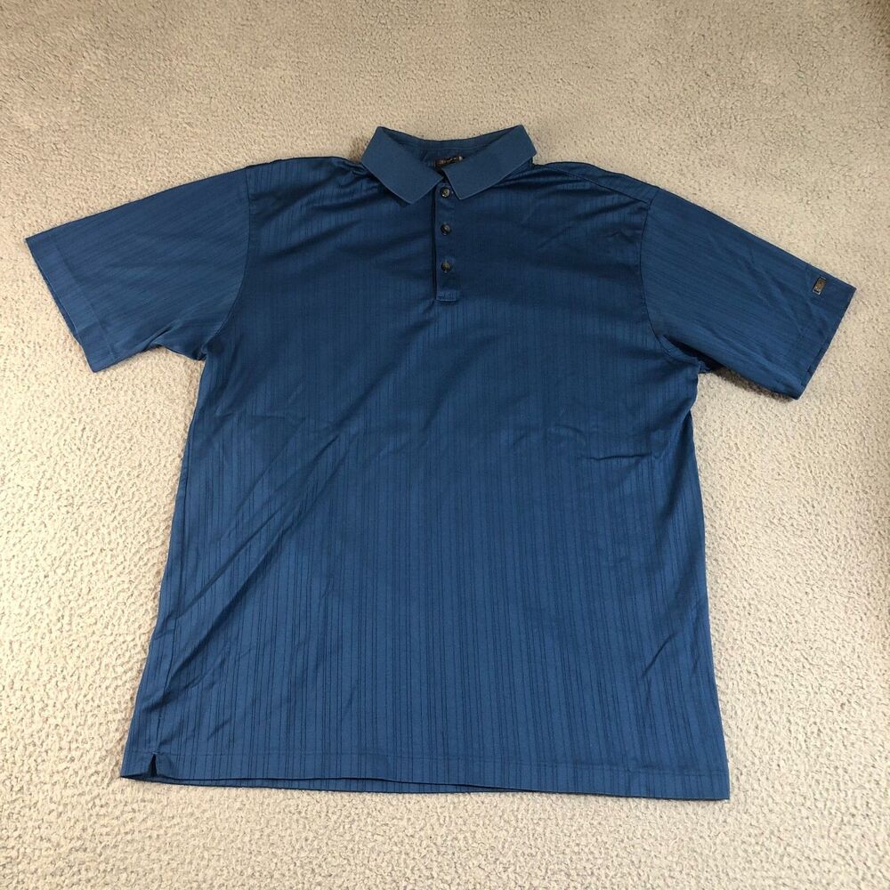 Tiger Wood Shirt Mens Large Dri-Fit Blue Striped Polo Preppy Golf Sportswear